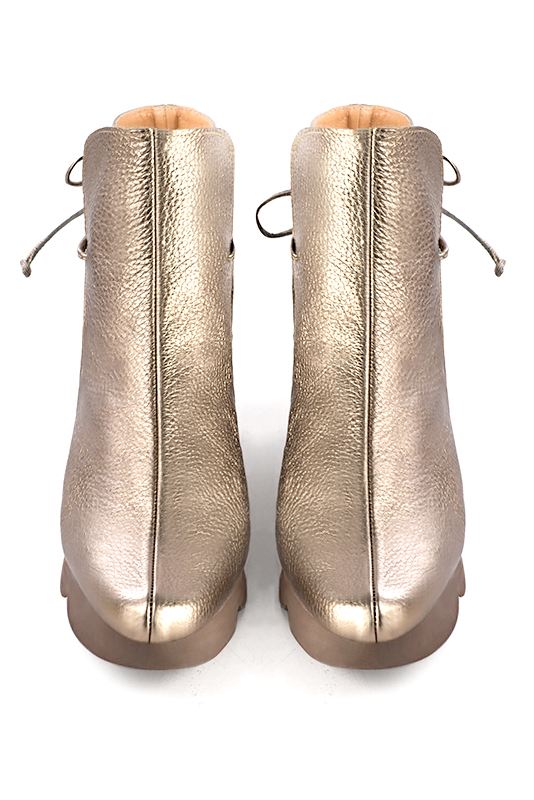 Tan beige women's ankle boots with laces at the back.. Top view - Florence KOOIJMAN
